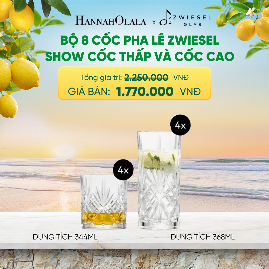  BỘ 8 CỐC PHA LÊ ZWIESEL SHOW 121881 CỐC THẤP 334ML, CỐC CAO 368ML - A2168 