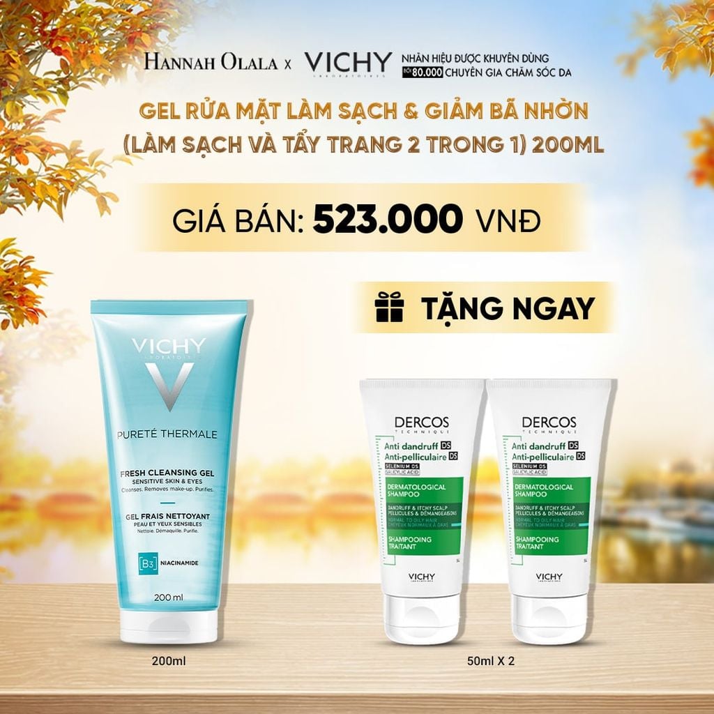  [NEW] GEL RỬA MẶT LÀM SẠCH & GIẢM BÃ NHỜN (LÀM SẠCH VÀ TẨY TRANG 2 TRONG 1) VICHY PURETÉ THERMALE FRESH CLEANSING GEL 200ML - E640 