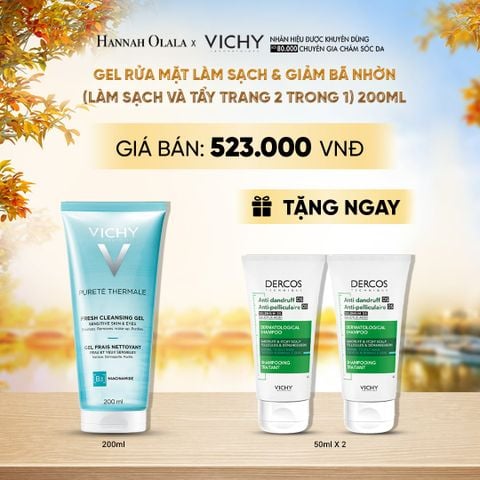  [NEW] GEL RỬA MẶT LÀM SẠCH & GIẢM BÃ NHỜN (LÀM SẠCH VÀ TẨY TRANG 2 TRONG 1) VICHY PURETÉ THERMALE FRESH CLEANSING GEL 200ML - E640 
