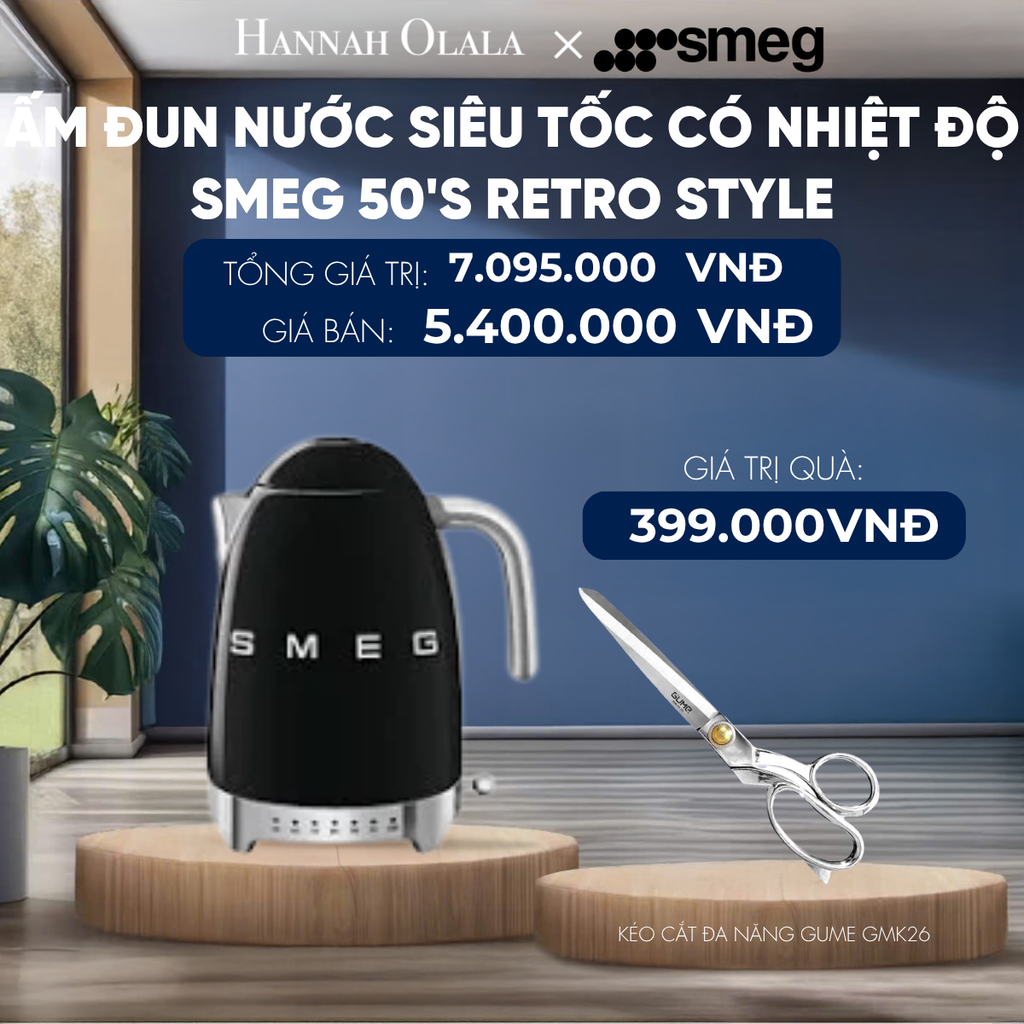  ẤM ĐUN NƯỚC SIÊU TỐC CÓ NHIỆT ĐỘ SMEG 50'S RETRO STYLE 