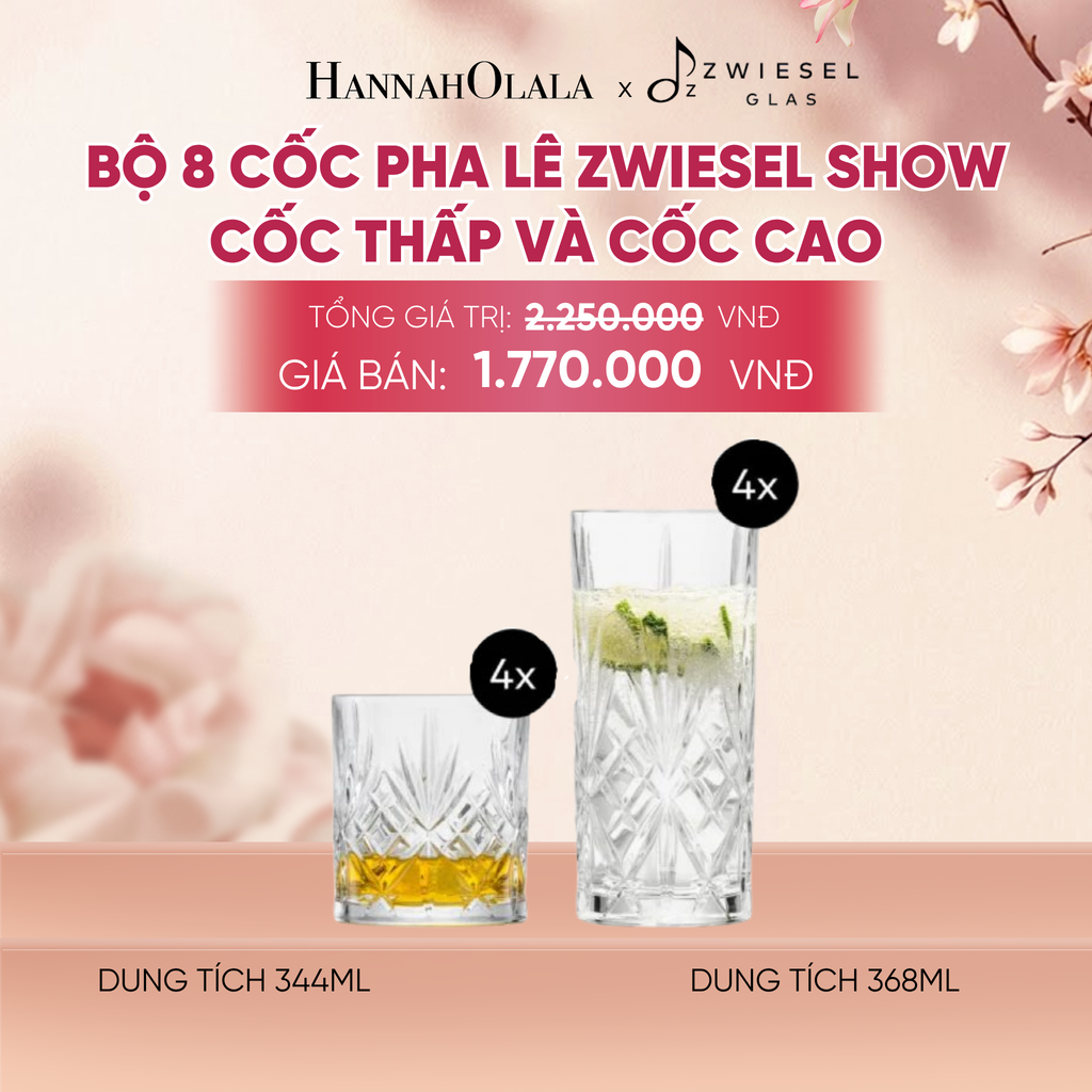  BỘ 8 CỐC PHA LÊ ZWIESEL SHOW 121881 CỐC THẤP 334ML, CỐC CAO 368ML - A836 
