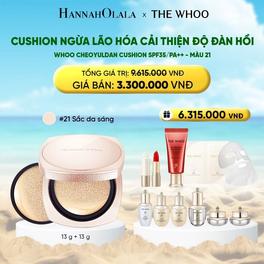  [TẶNG KÈM 1 LÕI] CUSHION NGỪA LÃO HÓA CẢI THIỆN ĐỘ ĐÀN HỒI WHOO CHEOYULDAN SIGNATURE CUSHION FOUNDATION SPF35/PA++ - MÀU 21 