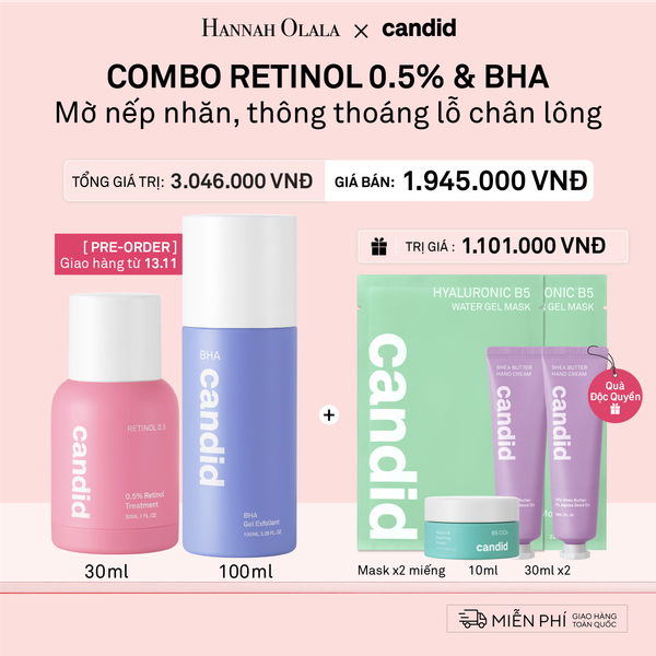  A16_DEAL 16: [PRE-ORD] RETINOL 0.5 30ML & BHA 100ML BỘ ĐÔI LÀM MỜ NẾP NHĂN, TẨY TẾ BÀO CHẾT DỊU NHẸ, THÔNG THOÁNG LỖ CHÂN LÔNG 