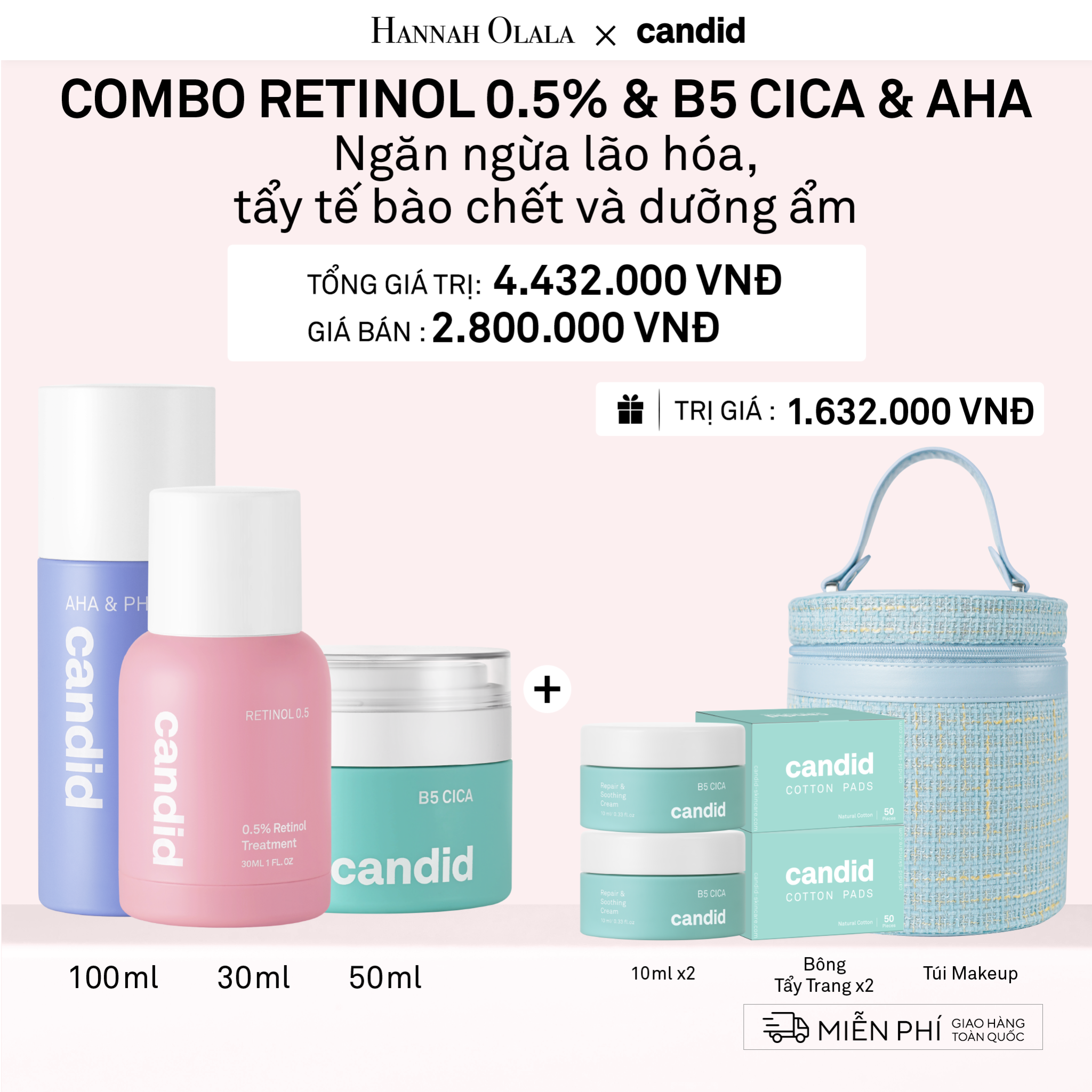  DEAL 16: RETINOL 0.5% 30ML & B5 CICA 50ML & AHA 100 ML BỘ BA NGĂN NGỪA LÃO HÓA, TẨY TẾ BÀO CHẾT VÀ DƯỠNG ẨM PHỤC HỒI 