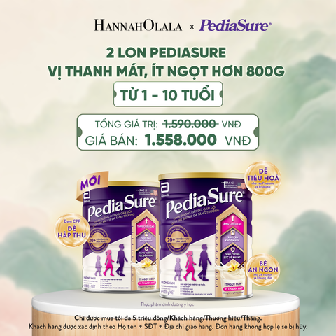  2 LON PEDIASURE VỊ THANH MÁT, ÍT NGỌT HƠN 800G (DÙNG CHO BÉ 1-10 TUỔI) - A1581 