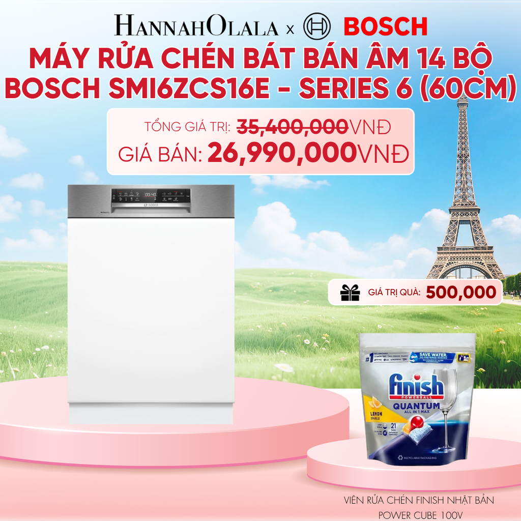  MÁY RỬA CHÉN BÁT BÁN ÂM 14 BỘ BOSCH SMI6ZCS16E - SERIES 6 (60CM) - B197 