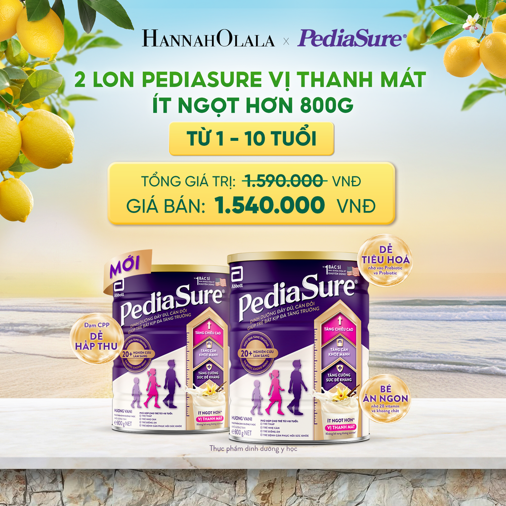  2 LON PEDIASURE VỊ THANH MÁT, ÍT NGỌT HƠN 800G (DÙNG CHO BÉ 1-10 TUỔI) DEAL 16: 