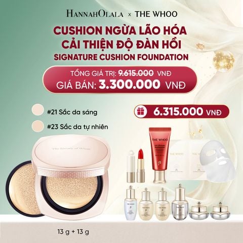  DEAL 16: [TẶNG KÈM 1 LÕI] CUSHION NGỪA LÃO HÓA CẢI THIỆN ĐỘ ĐÀN HỒI WHOO CHEOYULDAN SIGNATURE CUSHION FOUNDATION SPF35/PA++ - MÀU 21 