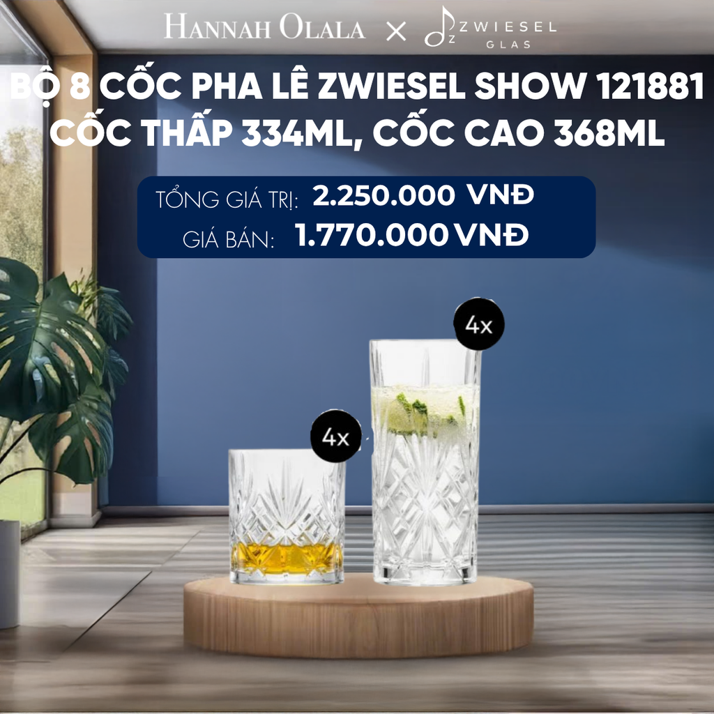  BỘ 8 CỐC PHA LÊ ZWIESEL SHOW 121881 CỐC THẤP 334ML, CỐC CAO 368ML 