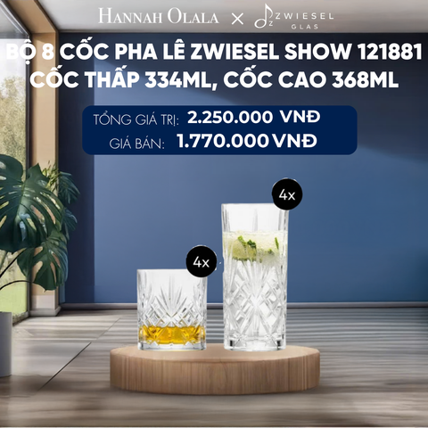  BỘ 8 CỐC PHA LÊ ZWIESEL SHOW 121881 CỐC THẤP 334ML, CỐC CAO 368ML 