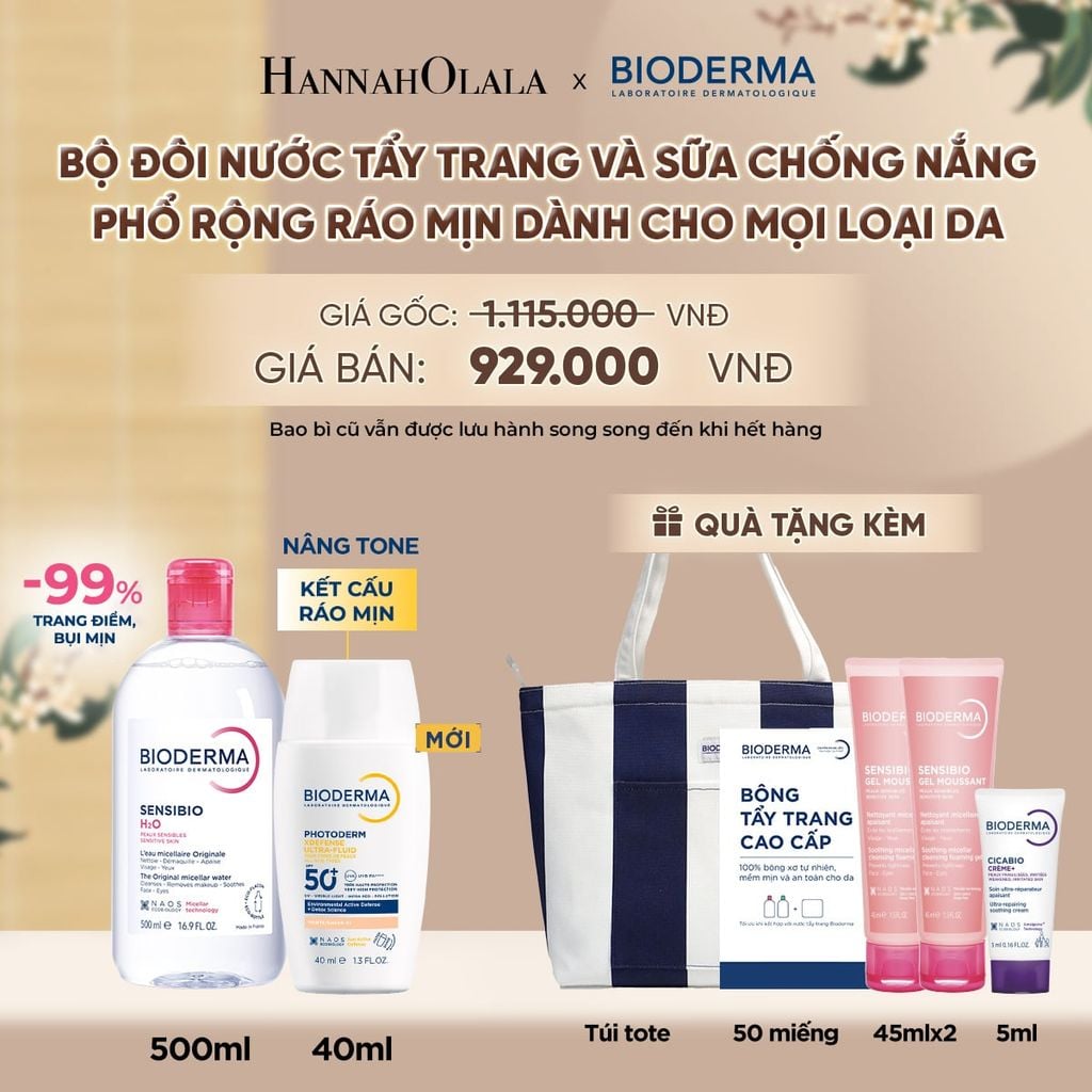  BỘ ĐÔI NƯỚC TẨY TRANG VÀ SỮA CHỐNG NẮNG PHỔ RỘNG RÁO MỊN CHO MỌI LOẠI DA (CHỌN MÀU) - A5044 