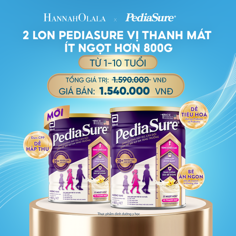  DEAL16: 2 LON PEDIASURE VỊ THANH MÁT, ÍT NGỌT HƠN 800G 