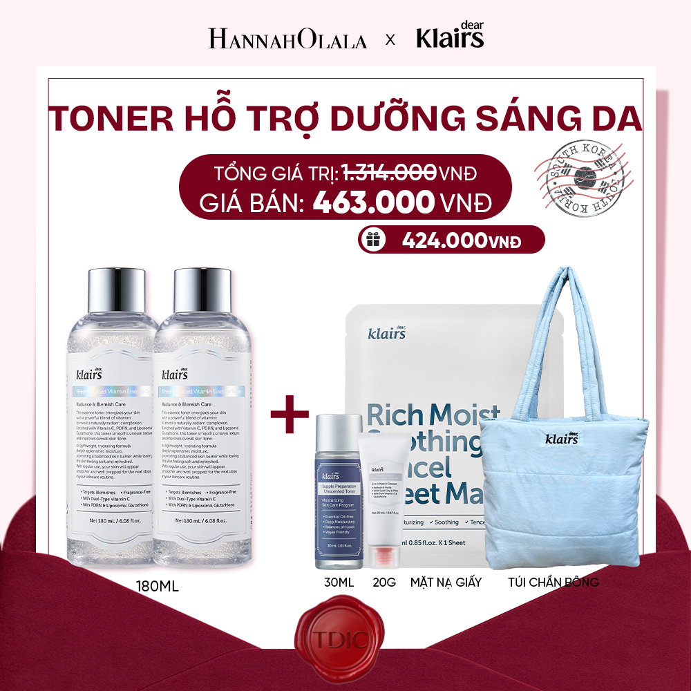  COMBO 2 PCS DEAR, KLAIRS NƯỚC HOA HỒNG FRESHLY JUICED VITAMIN ESSENCE TONER 180ML (IP04)_M76 