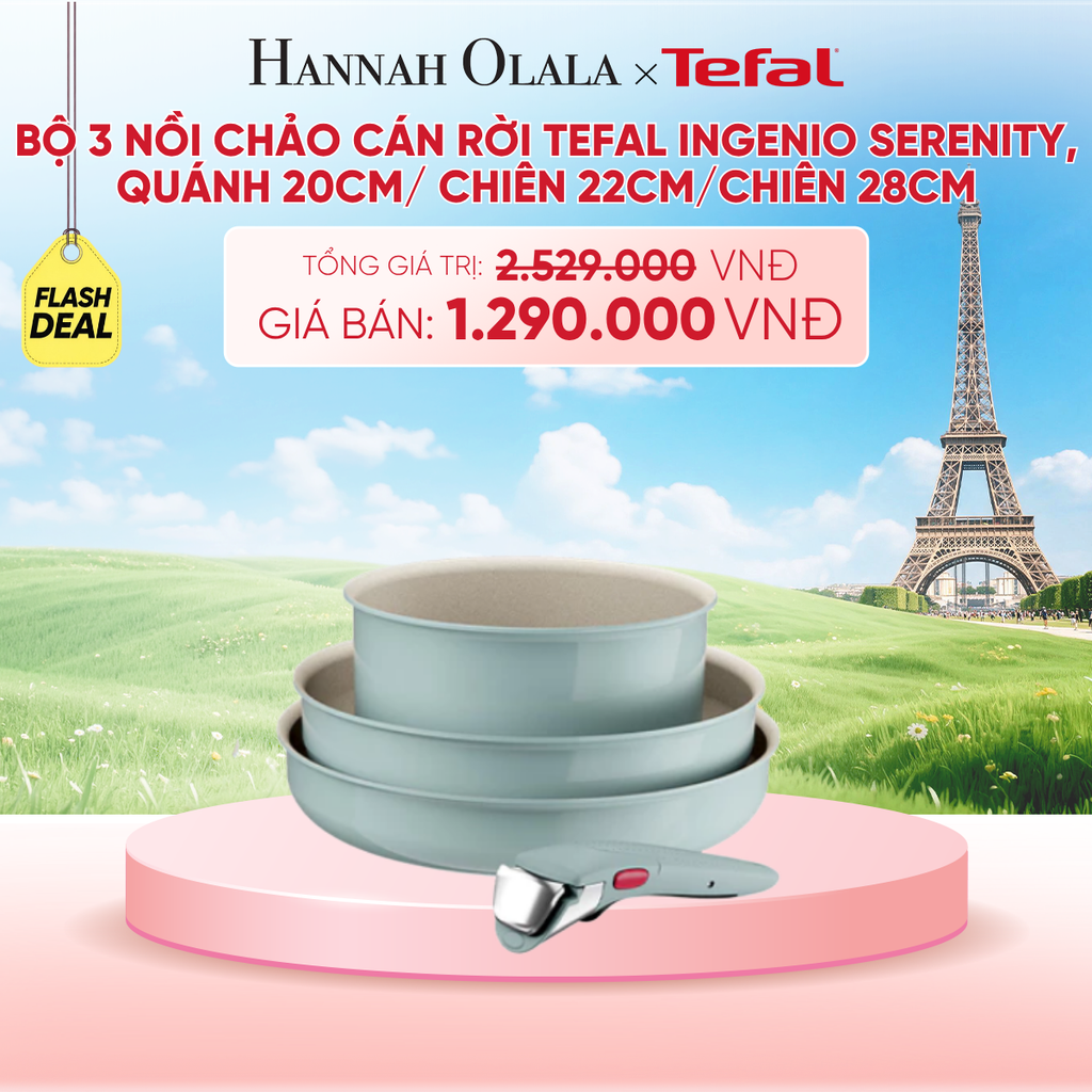  BỘ 3 NỒI CHẢO CÁN RỜI TEFAL INGENIO SERENITY, QUÁNH 20CM/ CHIÊN 22CM/CHIÊN 28CM - B249 