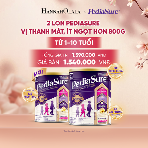  2 LON PEDIASURE VỊ THANH MÁT, ÍT NGỌT HƠN 800G (DÙNG CHO BÉ 1-10 TUỔI) DEAL 16: - A369 