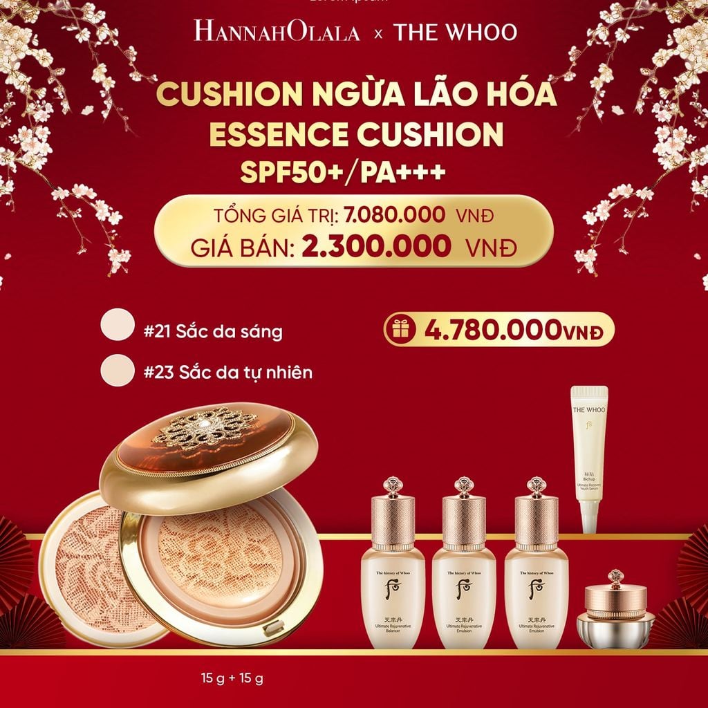  DEAL 18: [TẶNG KÈM 1 LÕI] CUSHION NGỪA LÃO HÓA WHOO CHEONGIDAN ESSENCE CUSHION SPF50+/PA+++ 