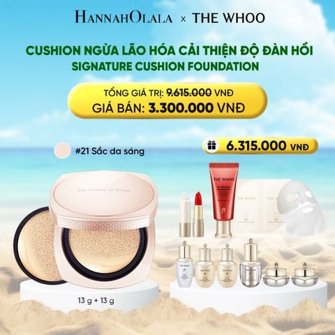  DEAL 16: [TẶNG KÈM 1 LÕI] CUSHION NGỪA LÃO HÓA CẢI THIỆN ĐỘ ĐÀN HỒI WHOO CHEOYULDAN SIGNATURE CUSHION FOUNDATION SPF35/PA++ - MÀU 21 