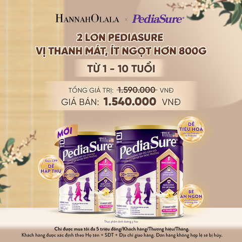  2 LON PEDIASURE VỊ THANH MÁT, ÍT NGỌT HƠN 800G (DÙNG CHO BÉ 1-10 TUỔI) - A827 