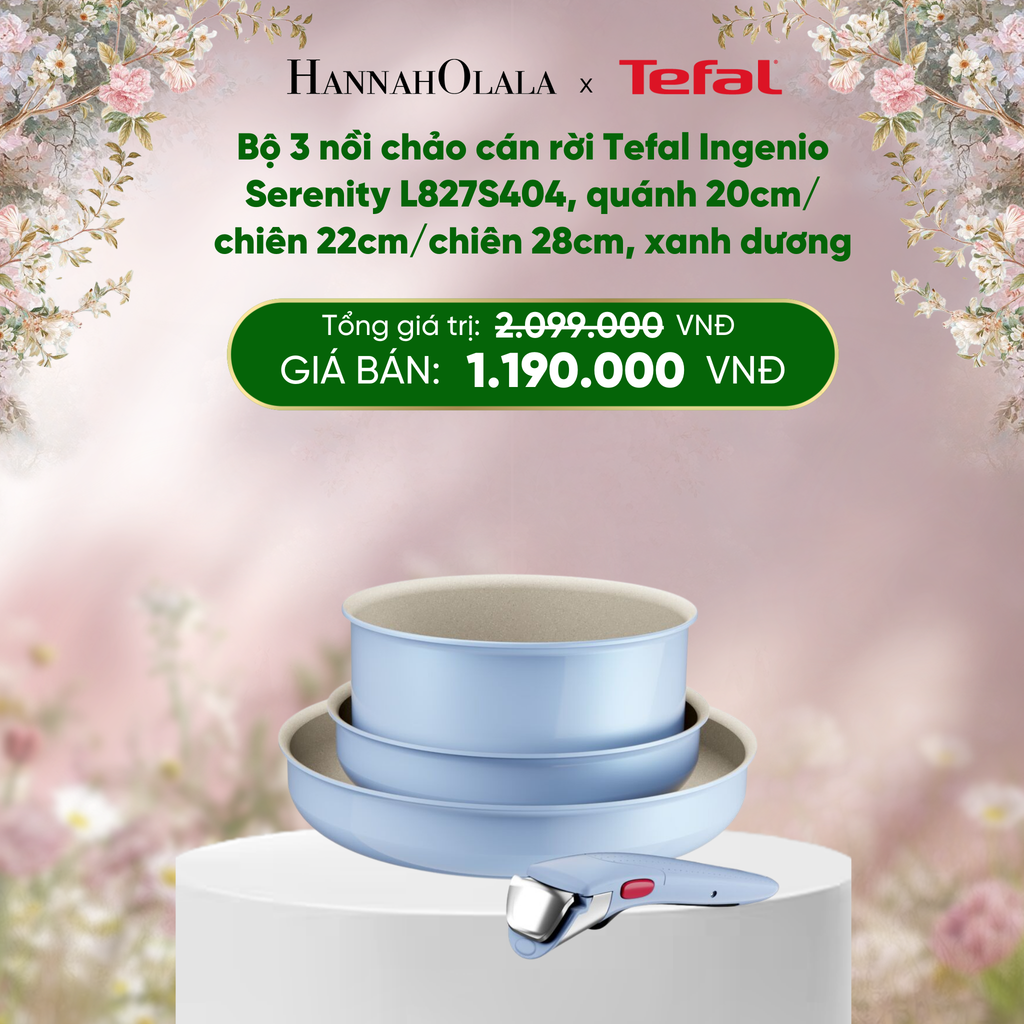  E293_DEAL 14: BỘ 3 NỒI CHẢO CÁN RỜI TEFAL INGENIO SERENITY L827S404, QUÁNH 20CM/ CHIÊN 22CM/CHIÊN 28CM 