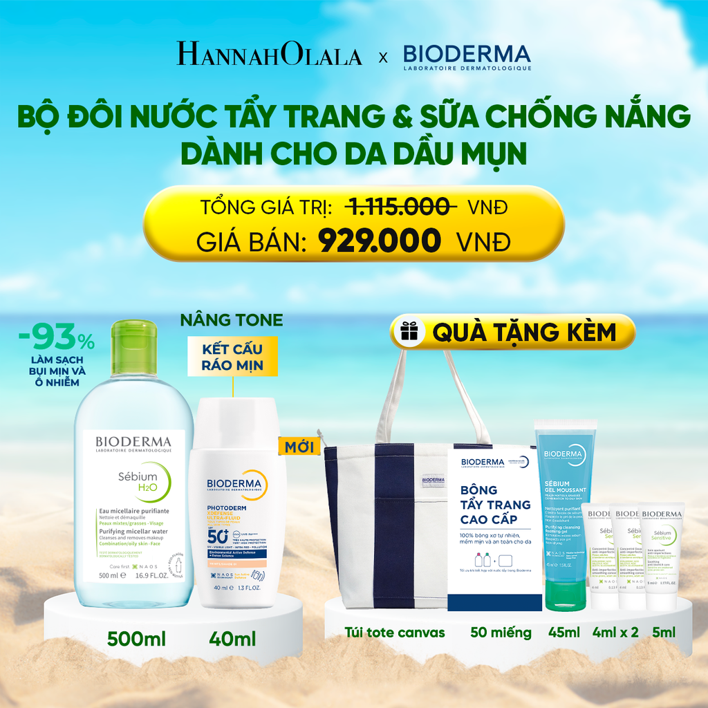  BỘ ĐÔI NƯỚC TẨY TRANG VÀ SỮA CHỐNG NẮNG PHỔ RỘNG RÁO MỊN CHO DA DẦU MỤN 