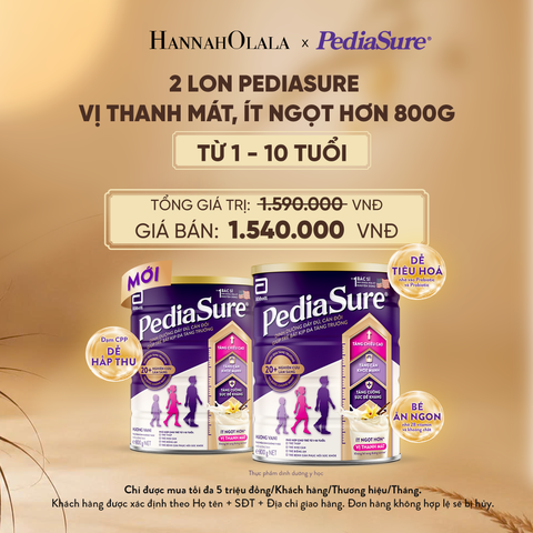  2 LON PEDIASURE VỊ THANH MÁT, ÍT NGỌT HƠN 800G (DÙNG CHO BÉ 1-10 TUỔI) - E209 