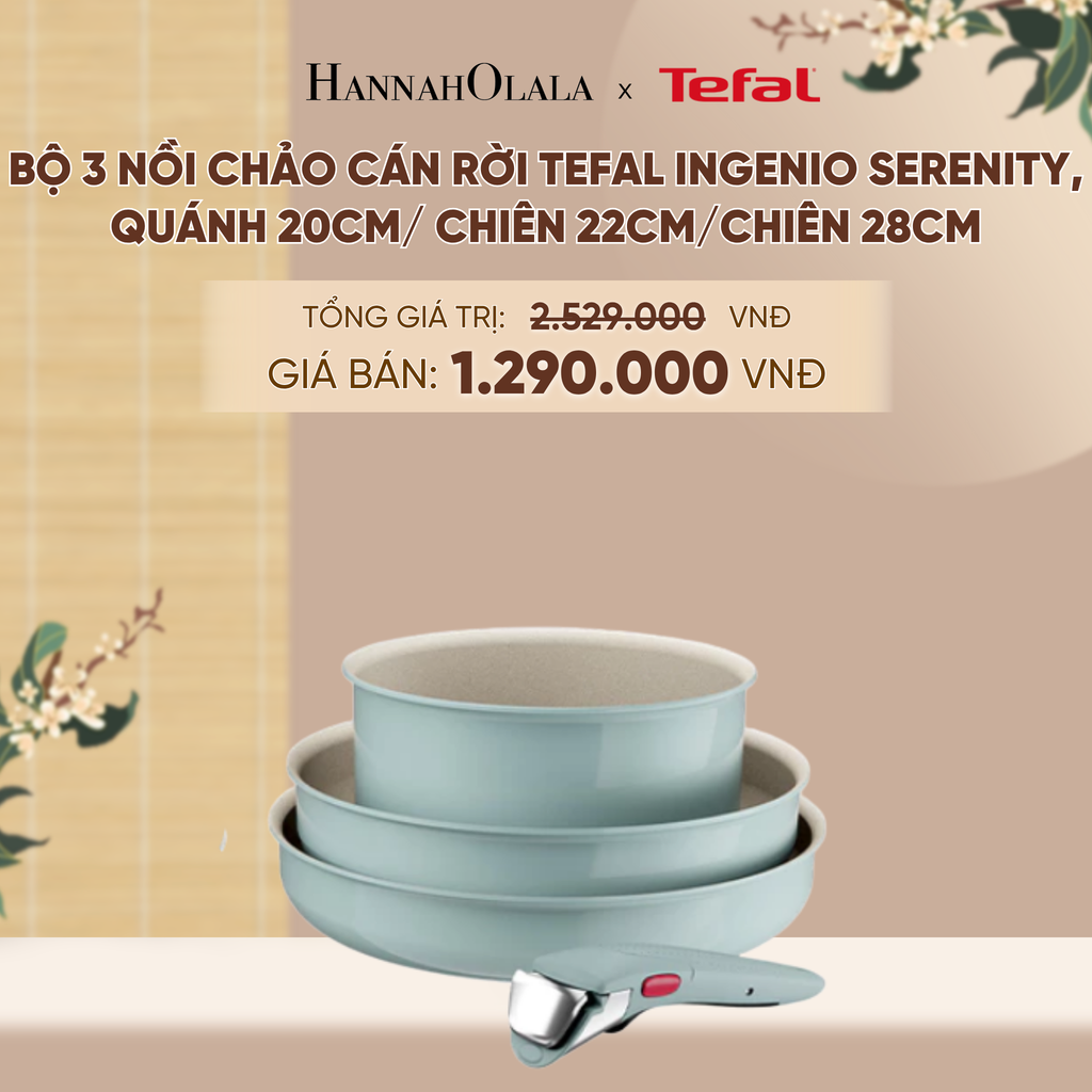  BỘ 3 NỒI CHẢO CÁN RỜI TEFAL INGENIO SERENITY, QUÁNH 20CM/ CHIÊN 22CM/CHIÊN 28CM - A620 