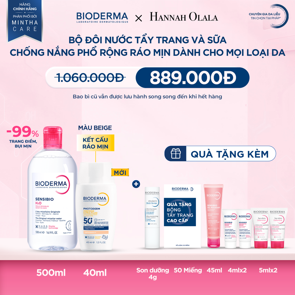  DEAL 13: BỘ ĐÔI NƯỚC TẨY TRANG VÀ SỮA CHỐNG NẮNG PHỔ RỘNG RÁO MỊN CHO MỌI LOẠI DA (CHỌN MÀU) 