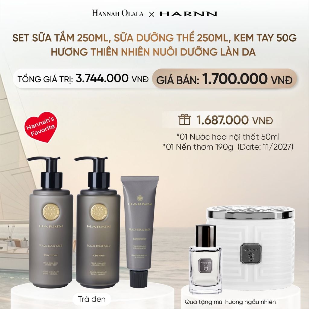  HANNAH'S FAVORITE HARNN SET SỮA TẮM 250ML, SỮA DƯỠNG THỂ 250ML, KEM TAY 50G HƯƠNG THIÊN NHIÊN NUÔI DƯỠNG LÀN DA _ DEAL 16 