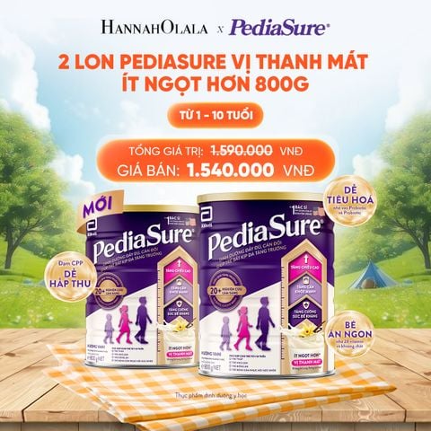  2 LON PEDIASURE VỊ THANH MÁT, ÍT NGỌT HƠN 800G DEAL 16: 