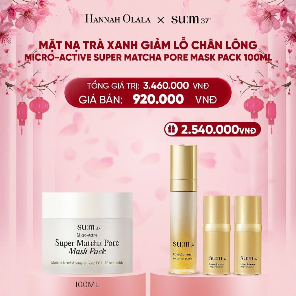  DEAL 16: MẶT NẠ TRÀ XANH GIẢM LỖ CHÂN LÔNG SU:M37 MICRO-ACTIVE SUPER MATCHA PORE MASK PACK 100ML 