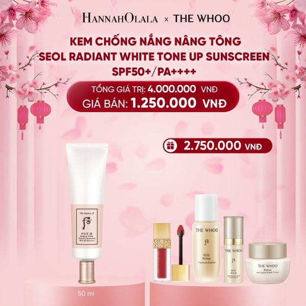  DEAL 16: KEM CHỐNG NẮNG NÂNG TÔNG WHOO SEOL RADIANT WHITE TONE UP SUNSCREEN SPF50+/PA++++ 50ML 