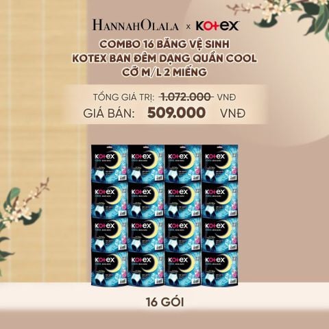  COMBO 16 BĂNG VỆ SINH KOTEX BAN ĐÊM DẠNG QUẦN COOL CỠ M/L 2 MIẾNG - A491 