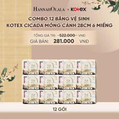  COMBO 12 BĂNG VỆ SINH KOTEX CICADA MỎNG CÁNH 28CM 6 MIẾNG - A485 