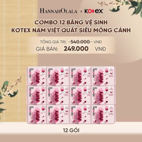  COMBO 12 BĂNG VỆ SINH KOTEX NAM VIỆT QUẤT SIÊU MỎNG CÁNH 24CM 8 MIẾNG - A486 