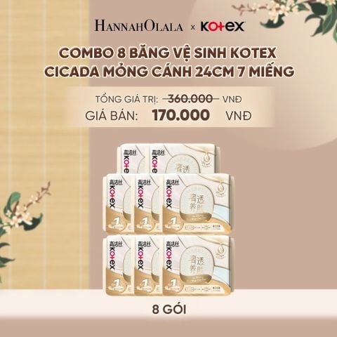  COMBO 8 BĂNG VỆ SINH KOTEX CICADA MỎNG CÁNH 24CM 7 MIẾNG - A471 