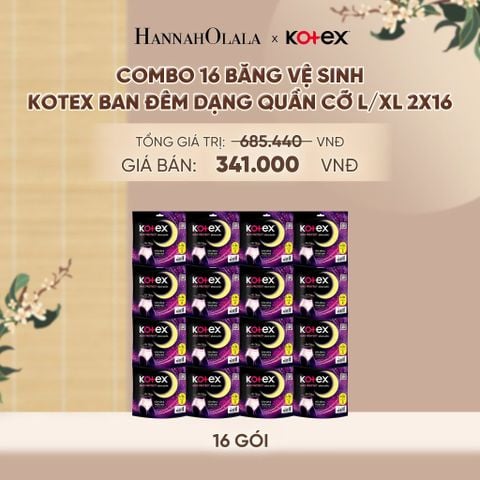  COMBO 16 BĂNG VỆ SINH KOTEX BAN ĐÊM DẠNG QUẦN CỠ L/XL 2X16 - A490 