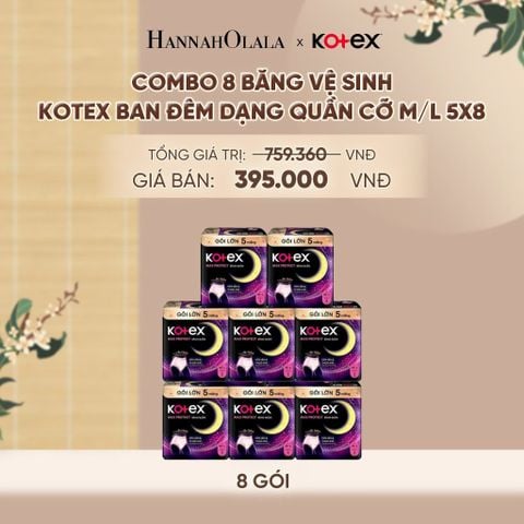 COMBO 8 BĂNG VỆ SINH KOTEX BAN ĐÊM DẠNG QUẦN CỠ M/L 5X8 - A489 