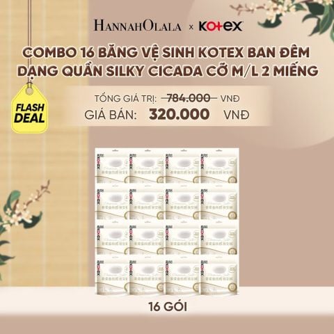  [FLASHDEAL] COMBO 16 BĂNG VỆ SINH KOTEX BAN ĐÊM DẠNG QUẦN SILKY CICADA CỠ M/L 2 MIẾNG - A478 