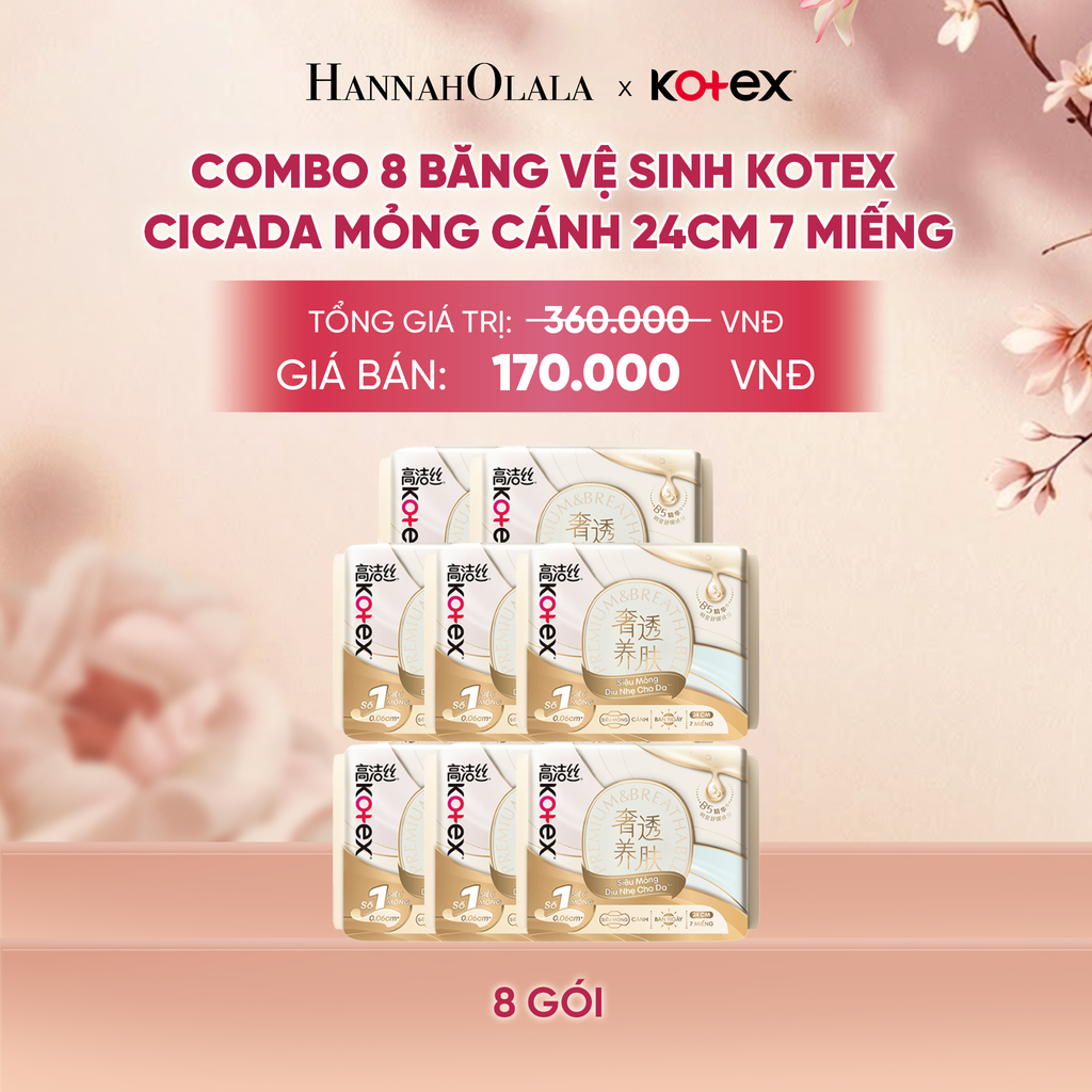  COMBO 8 BĂNG VỆ SINH KOTEX CICADA MỎNG CÁNH 24CM 7 MIẾNG - A116 