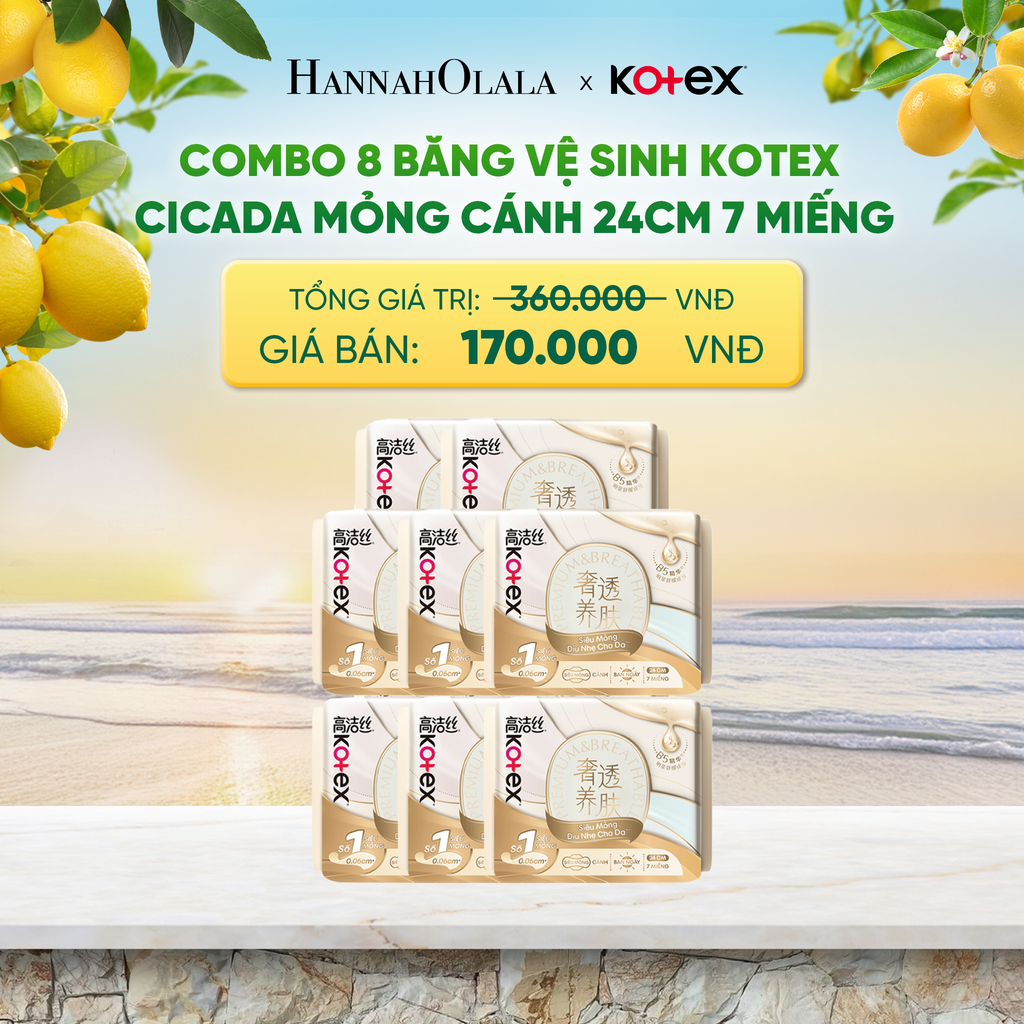  COMBO 8 BĂNG VỆ SINH KOTEX CICADA MỎNG CÁNH 24CM 7 MIẾNG - A768 