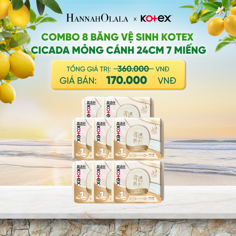  COMBO 8 BĂNG VỆ SINH KOTEX CICADA MỎNG CÁNH 24CM 7 MIẾNG - A768 