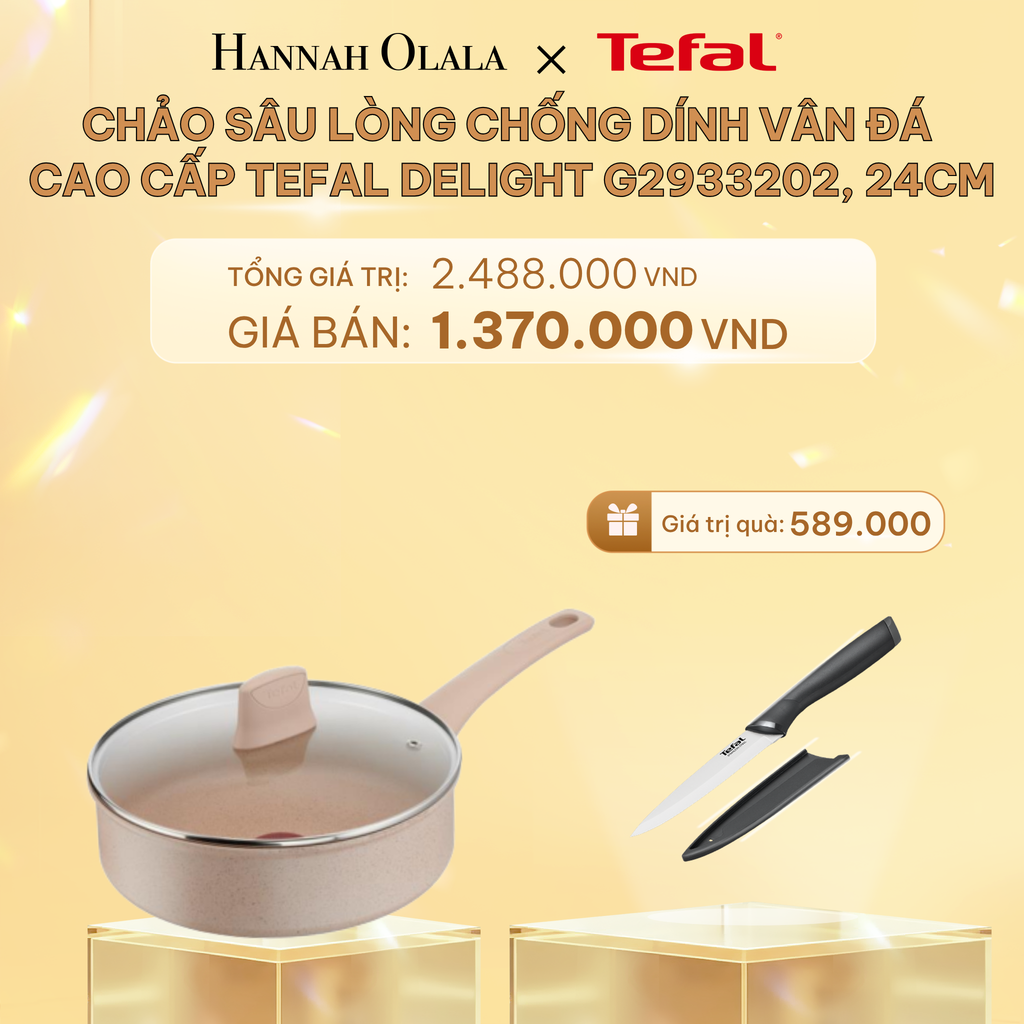  C437_DEAL 8.2: CHẢO SÂU LÒNG CHỐNG DÍNH VÂN ĐÁ CAO CẤP TEFAL DELIGHT G2933202, 24CM 