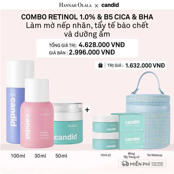  A9_DEAL 17: RETINOL 1.0% 30ML & B5 CICA 50ML & BHA 100ML BỘ BA LÀM MỜ NẾP NHĂN, TẨY TẾ BÀO CHẾT VÀ DƯỠNG ẨM PHỤC HỒI 