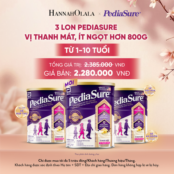  3 LON PEDIASURE VỊ THANH MÁT, ÍT NGỌT HƠN 800G (DÙNG CHO BÉ 1-10 TUỔI) DEAL 17: - A1095 