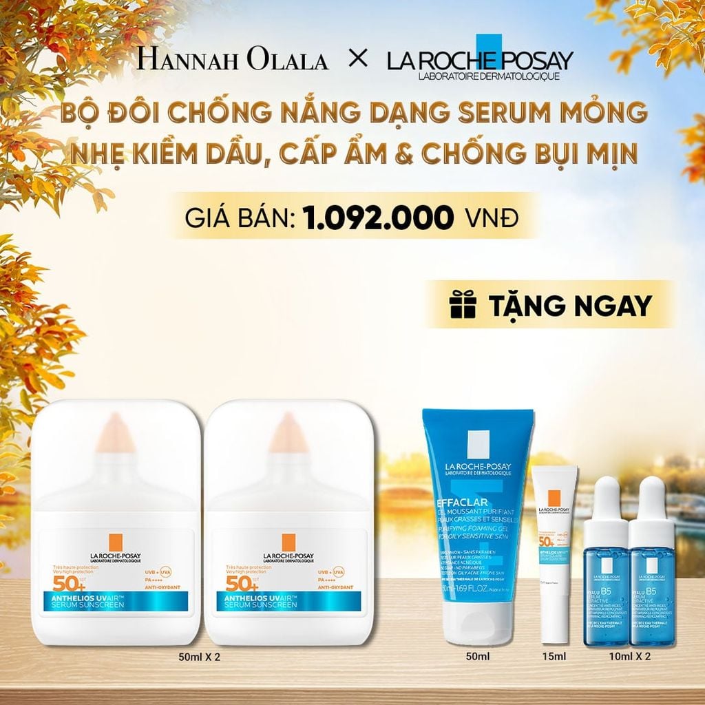  BỘ ĐÔI CHỐNG NẮNG DẠNG SERUM MỎNG NHẸ KIỀM DẦU 16H, CẤP ẨM 24H & CHỐNG BỤI MỊN LA ROCHE-POSAY ANTHELIOS UVAIR SPF50+ 50ML - E614 