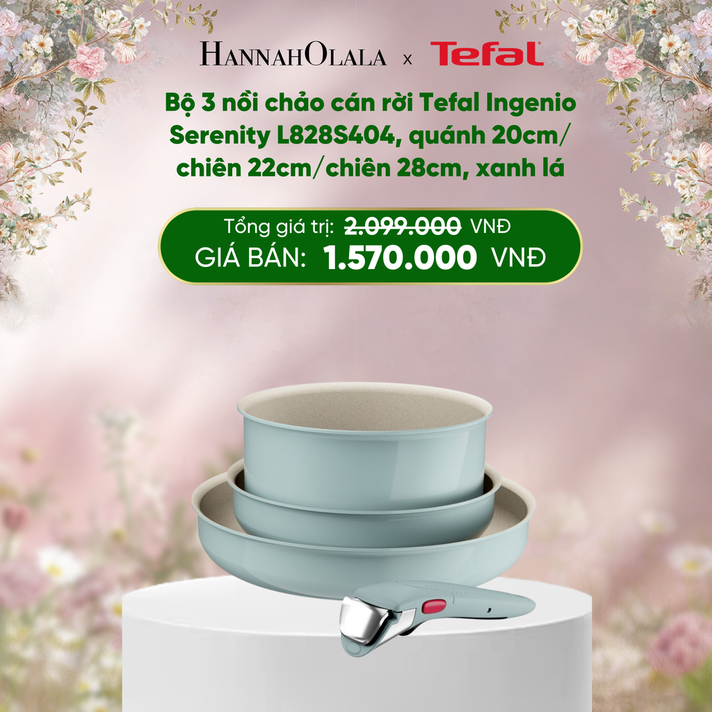  E293_DEAL 14: BỘ 3 NỒI CHẢO CÁN RỜI TEFAL INGENIO SERENITY L827S404, QUÁNH 20CM/ CHIÊN 22CM/CHIÊN 28CM 