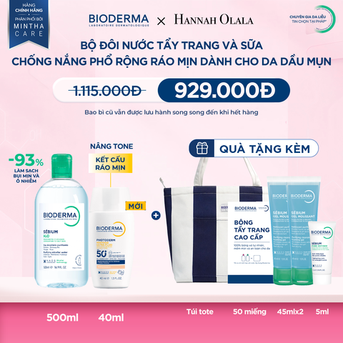  BỘ ĐÔI NƯỚC TẨY TRANG VÀ SỮA CHỐNG NẮNG PHỔ RỘNG RÁO MỊN CHO DA DẦU MỤN (CHỌN MÀU) 