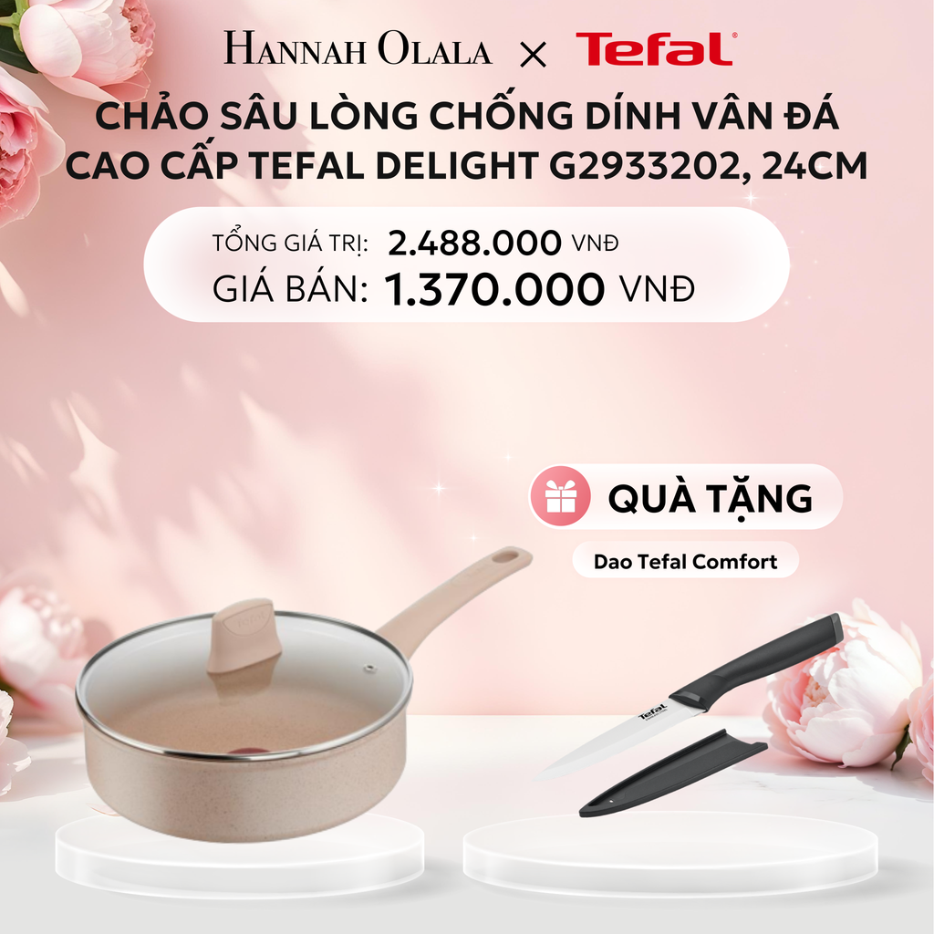  E291: DEAL 14: CHẢO SÂU LÒNG CHỐNG DÍNH VÂN ĐÁ CAO CẤP TEFAL DELIGHT G2933202, 24CM 