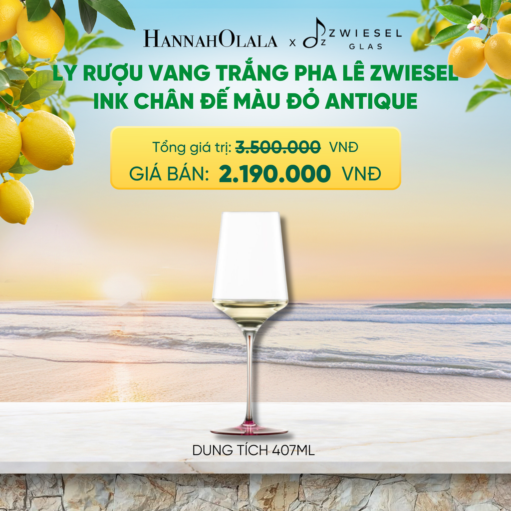  LY RƯỢU VANG PHA LÊ ZWIESEL INK CHÂN ĐẾ MÀU ĐỎ ANTIQUE - A2169 