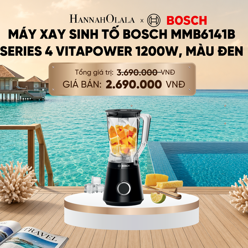  MÁY XAY SINH TỐ BOSCH MMB6141B SERIES 4 VITAPOWER 1200W, MÀU ĐEN_ D719 